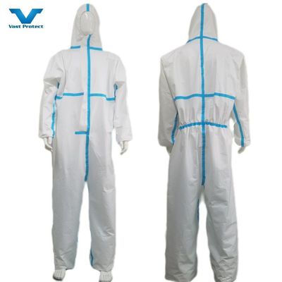 Type5/6 Norme En14126 Vêtements à capuche, microporous, avec ruban adhésif et sans couvercle pour les pieds