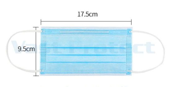 Durée de conservation 2 ans EN14683 fournitures hospitalières Masque facial jetable 3 plis respirant à boucle d'oreille