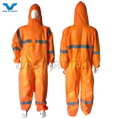 CE Type 5 6 Certifié PPE USA SMS jetable 56GSM Couvre-chef orange avec ruban réfléchissant