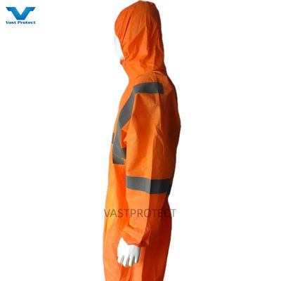 CE Type 5 6 Certifié PPE USA SMS jetable 56GSM Couvre-chef orange avec ruban réfléchissant