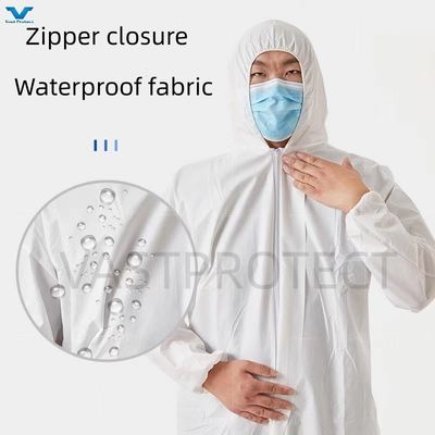 VPT621 EPI de sécurité industrielle imperméable à l'eau respirant chimique blanc combinaisons jetables