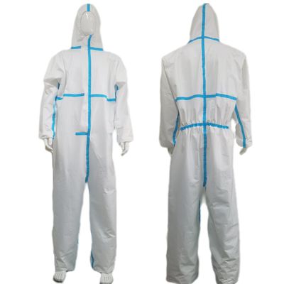 Vêtements de protection à capuche blanche à film microporeux avec échantillons de bande de bâton