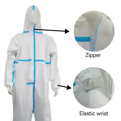 Vêtements de protection à capuche blanche à film microporeux avec échantillons de bande de bâton
