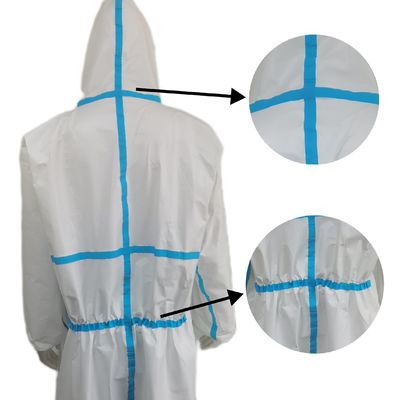 Vêtements de protection à capuche blanche à film microporeux avec échantillons de bande de bâton