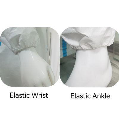 Vêtements de protection à capuche blanche à film microporeux avec échantillons de bande de bâton