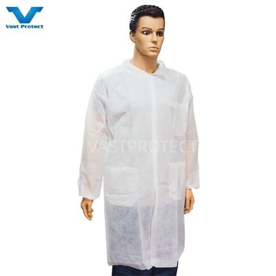 30GSM-50GSM manteau de laboratoire blanc non tissé pour les visiteurs de l'industrie alimentaire