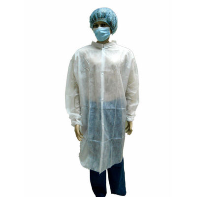 30GSM-50GSM manteau de laboratoire blanc non tissé pour les visiteurs de l'industrie alimentaire