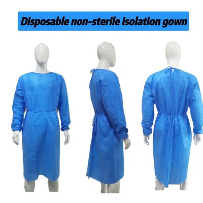 Vêtement de protection chirurgicale avec manchettes tricotées en tissu antistatique doux VPT-501 Fermeture du cou/dos PP bleu non tissé