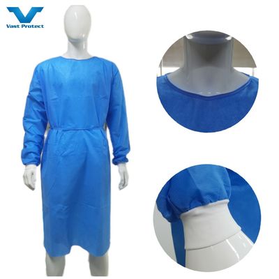 Vêtement de protection chirurgicale avec manchettes tricotées en tissu antistatique doux VPT-501 Fermeture du cou/dos PP bleu non tissé