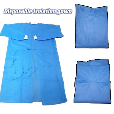 Vêtement de protection chirurgicale avec manchettes tricotées en tissu antistatique doux VPT-501 Fermeture du cou/dos PP bleu non tissé