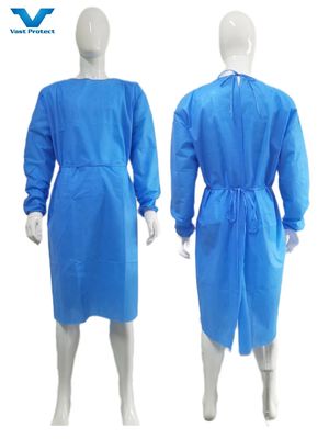 Vêtement de protection chirurgicale avec manchettes tricotées en tissu antistatique doux VPT-501 Fermeture du cou/dos PP bleu non tissé