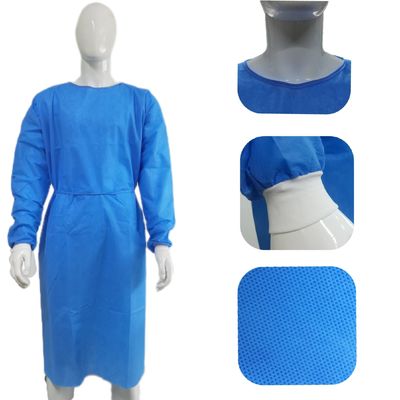 Les vêtements chirurgicaux jetables SMS bleus avec manchettes tricotées à l'épreuve des fluides M/L/XL