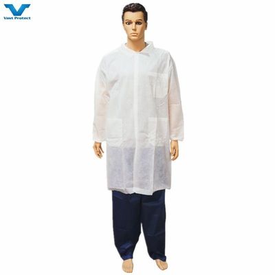 Unisexe Tyvek Microporeux Blanc Laboratoire à usage unique avec T-shirt Collier Poches à manches ouvertes