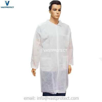 Taille 5XL Travail de protection Portez un manteau de laboratoire SMS non tissé uniforme avec poches et poignets ouverts