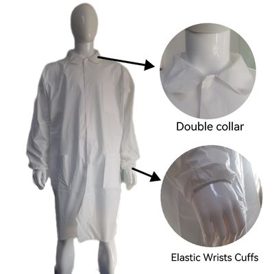 Équipement de protection individuelle de sécurité industrielle étanche à la poussière 50GSM, manteau de laboratoire jetable blanc, résistant aux produits chimiques