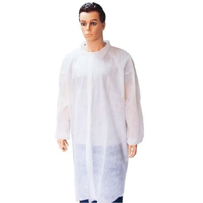 Manteau de laboratoire en polypropylène blanc à manches longues avec des manchettes élastiques et sans poches