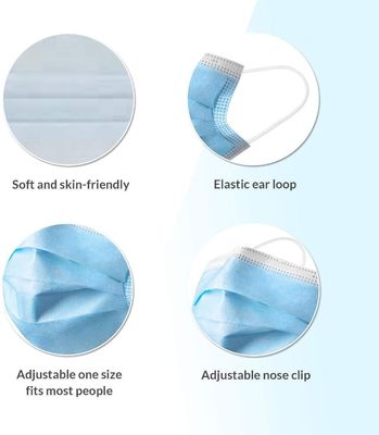 Masque facial jetable bleu à 3 plis avec matériau doux