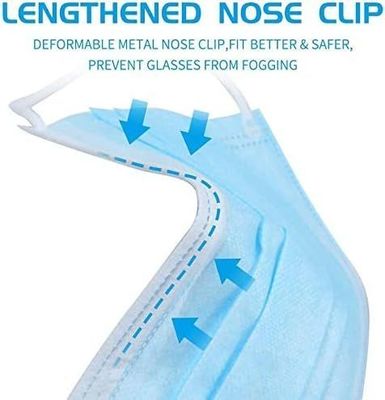 Masque facial jetable bleu à 3 plis avec matériau doux