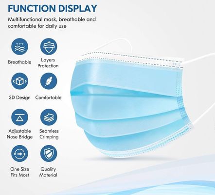 Masque facial jetable plat de niveau 2 ASTM avec pince à nez élastique CE ISO 13485 FDA 98%
