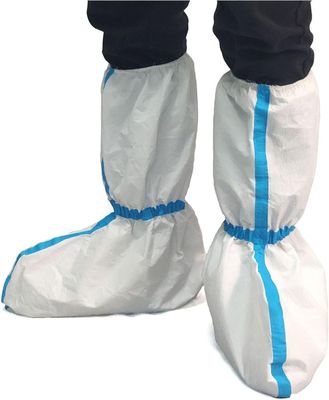Couverture de chaussure jetable à l' épreuve de la poussière, stérile, micro-poreuse, Sf Blanc avec ligne bleue 15*39 cm